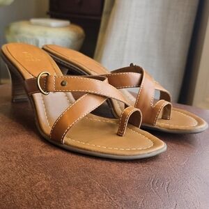 Etienne Aigner Tan Leather Heeled Sandals
